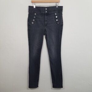 Express High Rise Charcoal Sailor Button Stretch Jeans